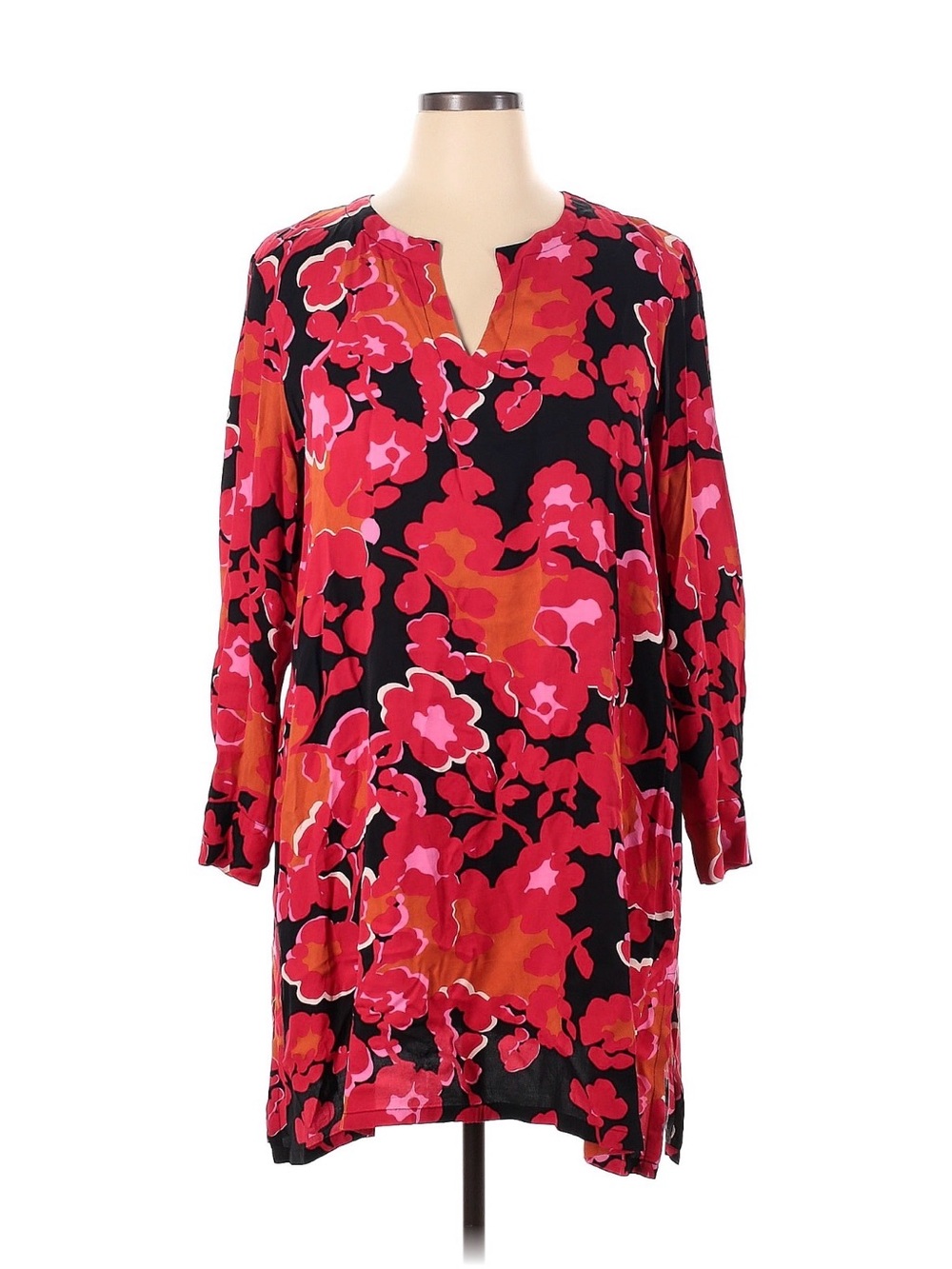 Masai Brand dress Copenhagen Tunic L XL red abstract‎ floral 3/4 sleeve luxury